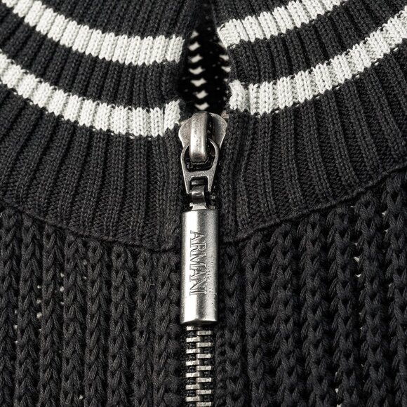 Armani Collezioni Charcoal Cotton-Knit Striped-Accent Zip Jacket - Picture 4 of 10